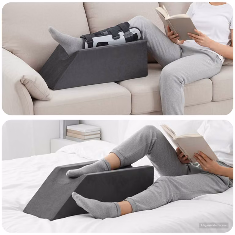 vidaXL Cuscino a Cuneo per Gambe in Schiuma PU Rigida e Traspirante, Grigio, L 68 x P 25 x H 21,5 cm