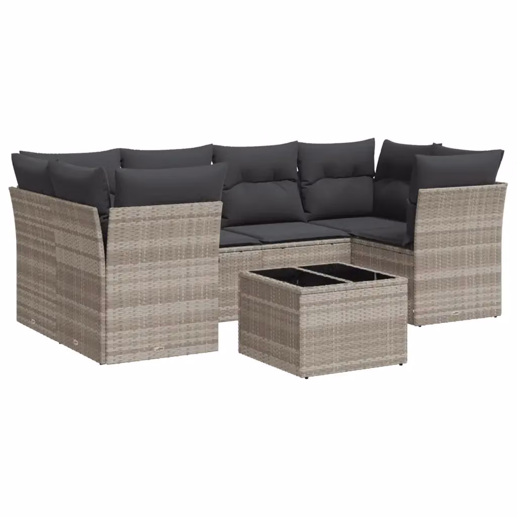 vidaXL Set Divani da Giardino a L 7pz in Polyrattan Grigio con Cuscini e Tavolino da Caffè – 2