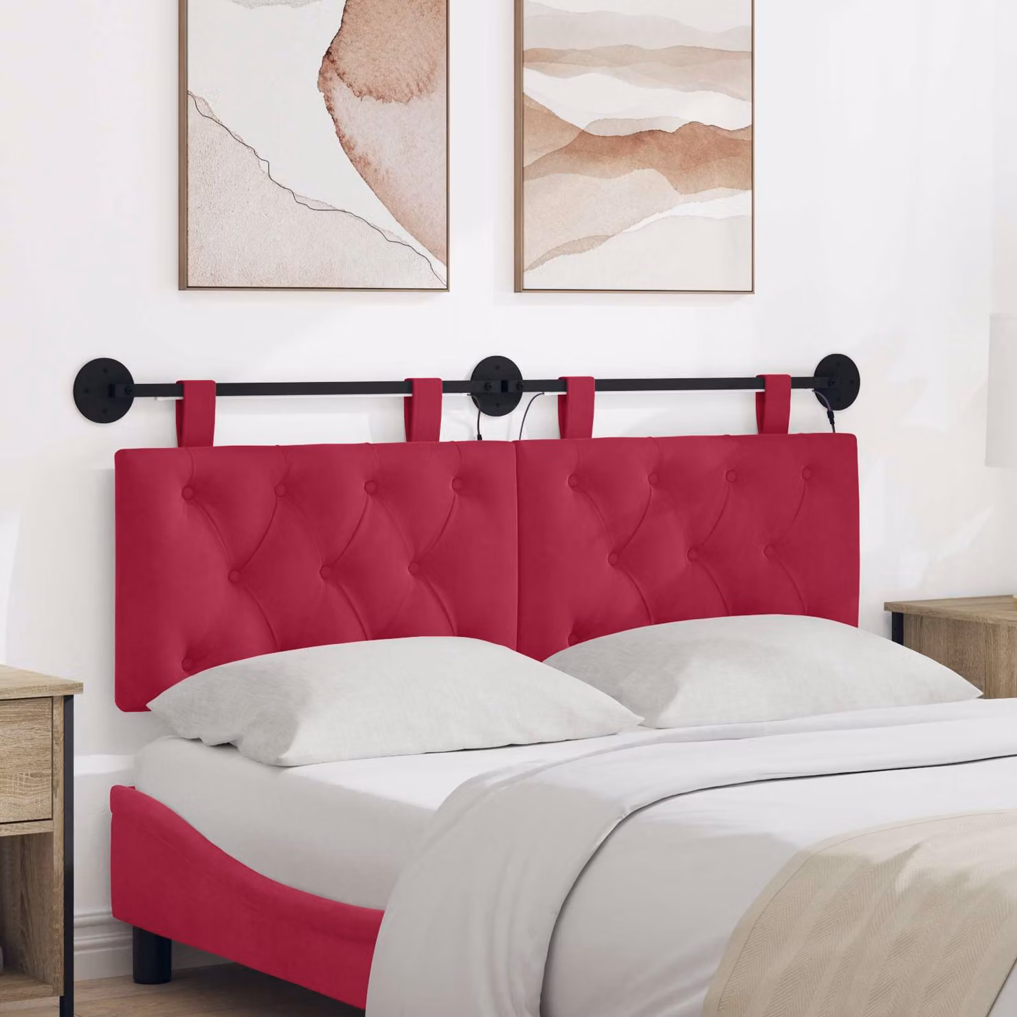 Testiera sospesa vidaXL in velluto rosso con illuminazione integrata L: 150 cm, H: 55 cm, P: 7 cm