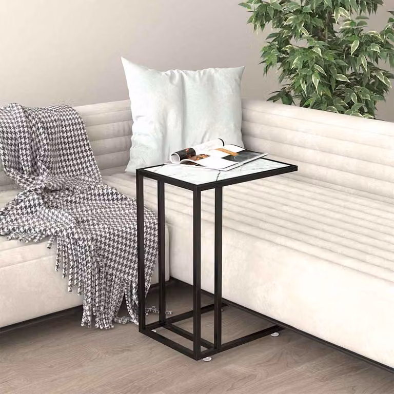 vidaXL Tavolino per Computer Moderno in Marmo Bianco e Vetro Temperato L 50 cm, P 35 cm, H 65 cm