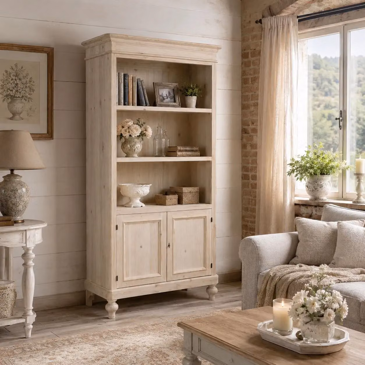 Libreria classica Mobili 2G in legno di pioppo grezzo con 2 porte e 2 ripiani, L: 100 cm, P: 40 cm, H: 194 cm – 2