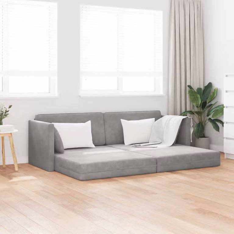 Divano-letto da pavimento vidaXL in tessuto grigio chiaro con funzione letto e cuscini inclusi L: 213 cm, P: 70 cm, H: 77 cm