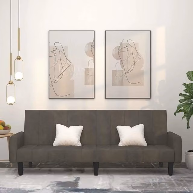 Divano Letto Click-Clack vidaXL in Velluto Grigio con Struttura in Legno Solido e Poggiatesta Regolabile – 1