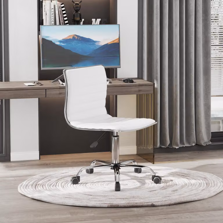okwish Sedia girevole da lavoro, sedia da ufficio con sedile e schienale, sgabello da lavoro, letto imbottito, sedia cosmetica con 5 ruote in nylon, bianco