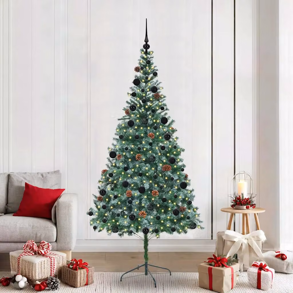 Albero di Natale artificiale moderno vidaXL Verde con luci LED bianco caldo in PVC e metallo, Altezza: 210 cm