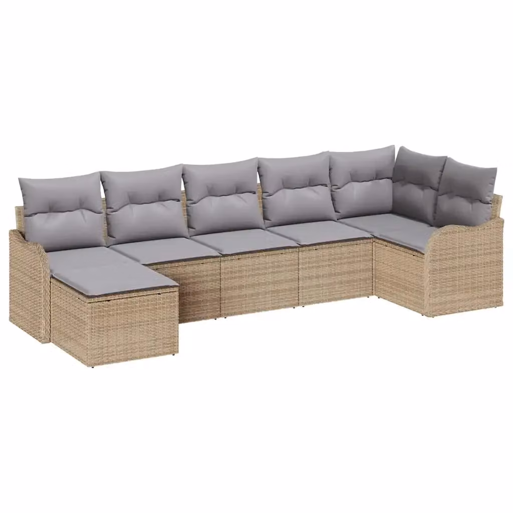 vidaXL Set Divano da Giardino Moderno a L in Polyrattan con 7 Pezzi, Beige e Grigio – 2