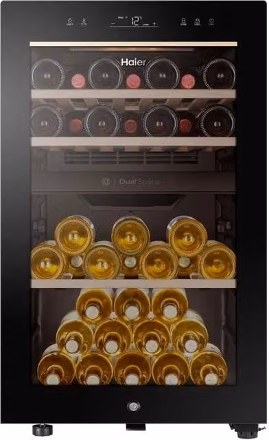 Cantinetta Vino Haier Serie 7 HWS42GDAU1 con WiFi, 2 Zone di Temperatura, Capacità 42 Bottiglie, Classe Energetica G, Colore Nero, L: 49,7 cm, A: 82 cm, P: 58,5 cm