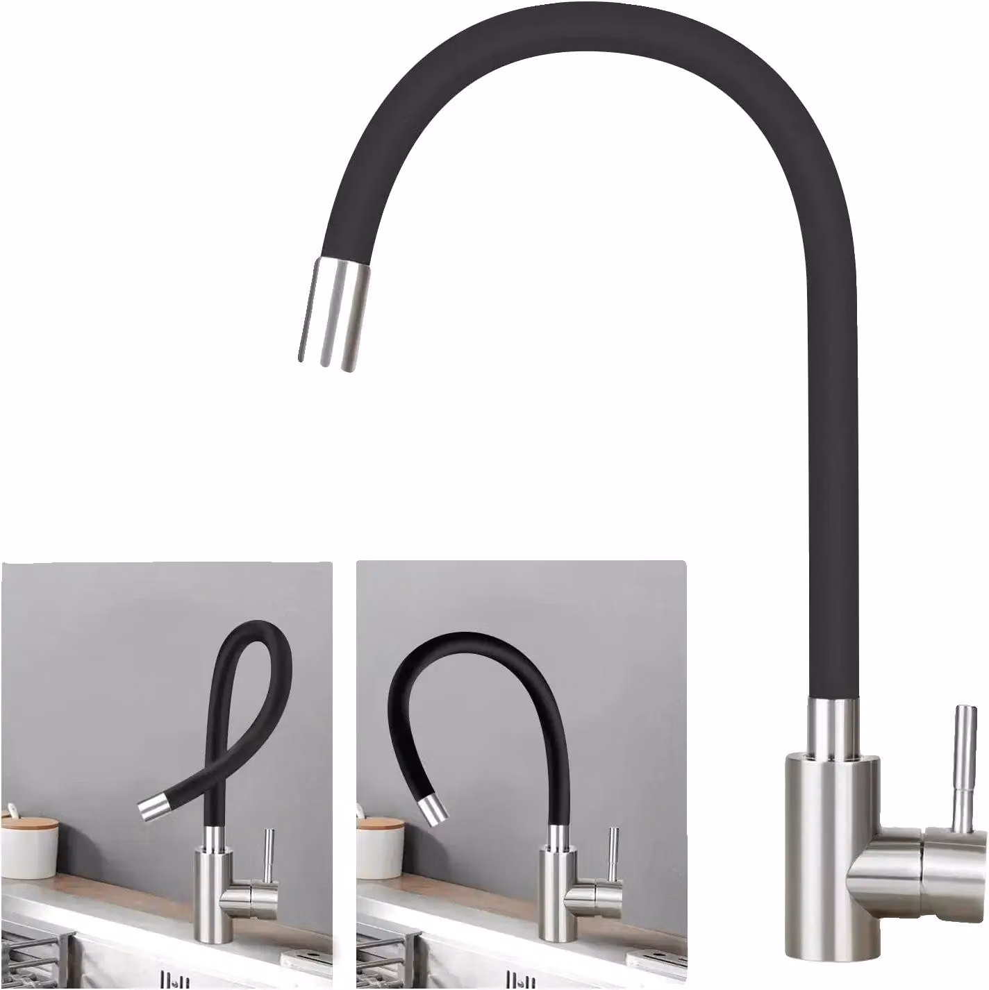 Miscelatore da cucina, acciaio inossidabile, design estraibile, colore nero