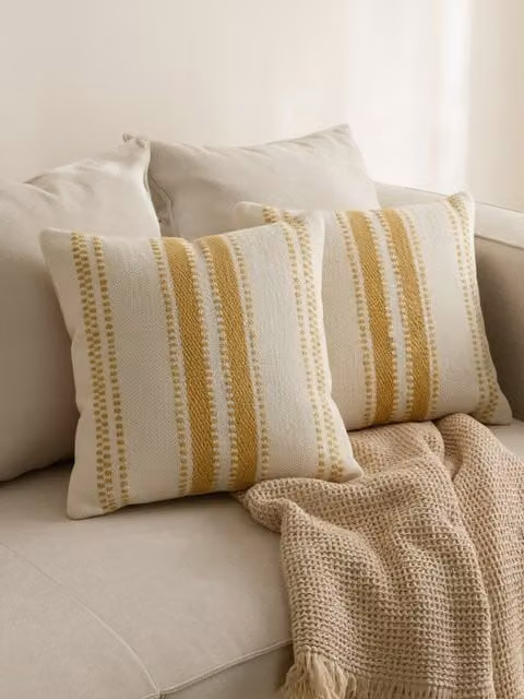 Set di 2 cuscini quadrati Emor Kenay Home in cotone, colore giallo e bianco, 45 x 45 cm