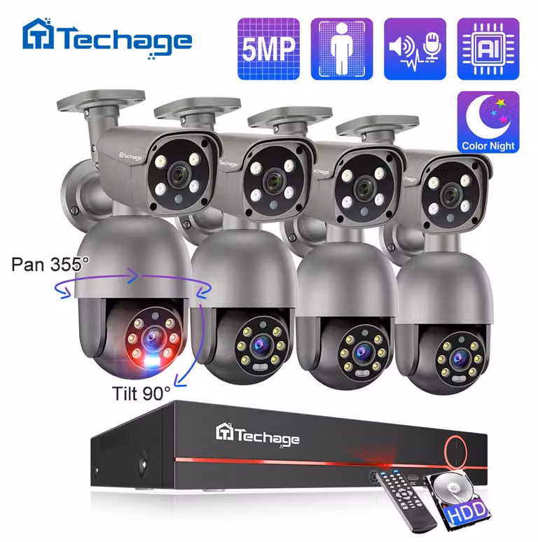 Sistema di videosorveglianza a 8 canali - 6 telecamere bullet - risoluzione 5 MP - grado di protezione IP66 (resistente all'acqua)