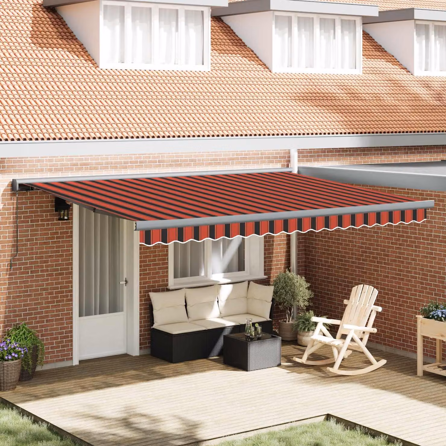 Tenda retrattile vidaXL con bracci pieghevoli in alluminio e tela in poliestere, Arancione e Nero, L: 400 cm x P: 300 cm
