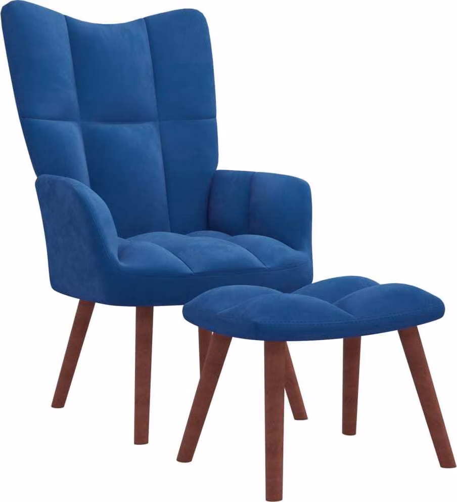 The Living Store poltrona reclinabile con sgabello in velluto blu