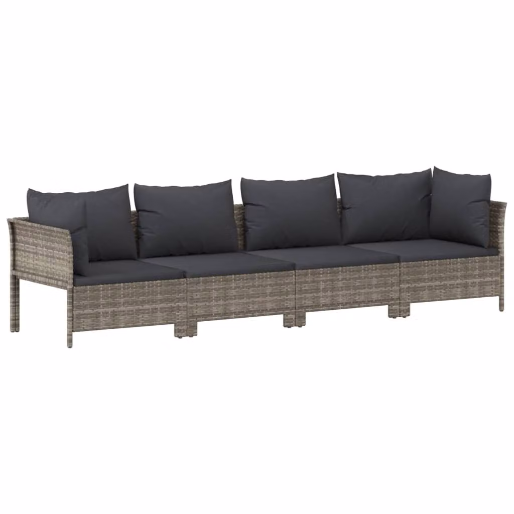 Set da giardino 4 pezzi con cuscini grigio in polyrattan