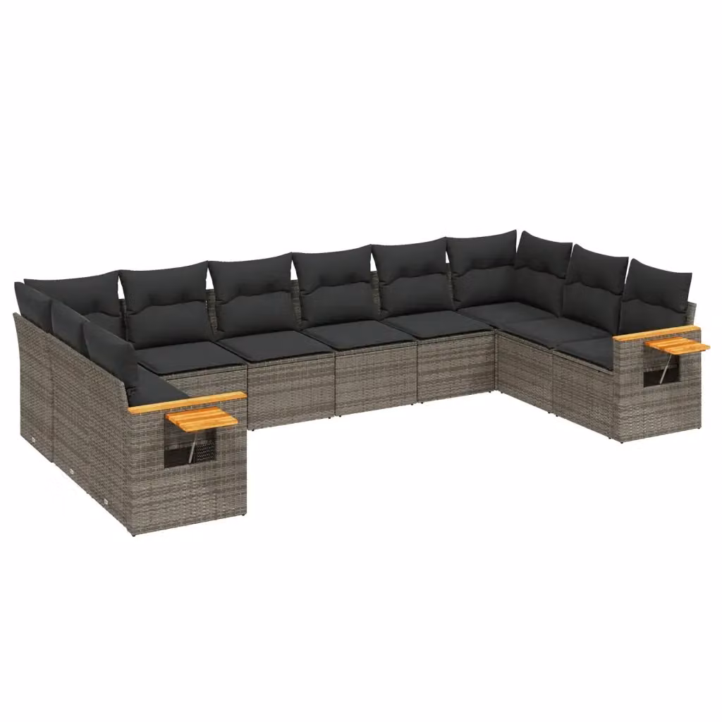 Set Divano da Giardino vidaXL 10 pz in Polyrattan Grigio con Cuscini e Tavolino – 2