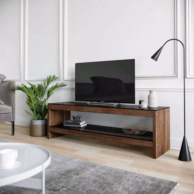 Mobile porta TV Wiley, Credenza da soggiorno, Armadio basso per TV, Base parete attrezzata, 140x40h45 cm, Noce
