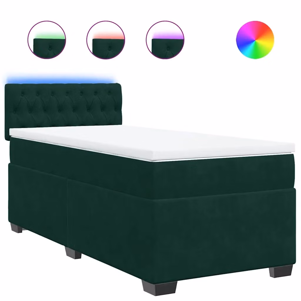 Letto Ibrido con Materasso vidaXL in Velluto Verde Scuro e Bianco, L/P/H: 90 x 200 x 100,5 cm – 2