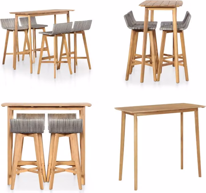 vidaXL set da pranzo da giardino 5 pezzi in legno massiccio di acacia - Set da bar - Set da bar - Tavolo e sgabelli da bar - Tavolo da bar