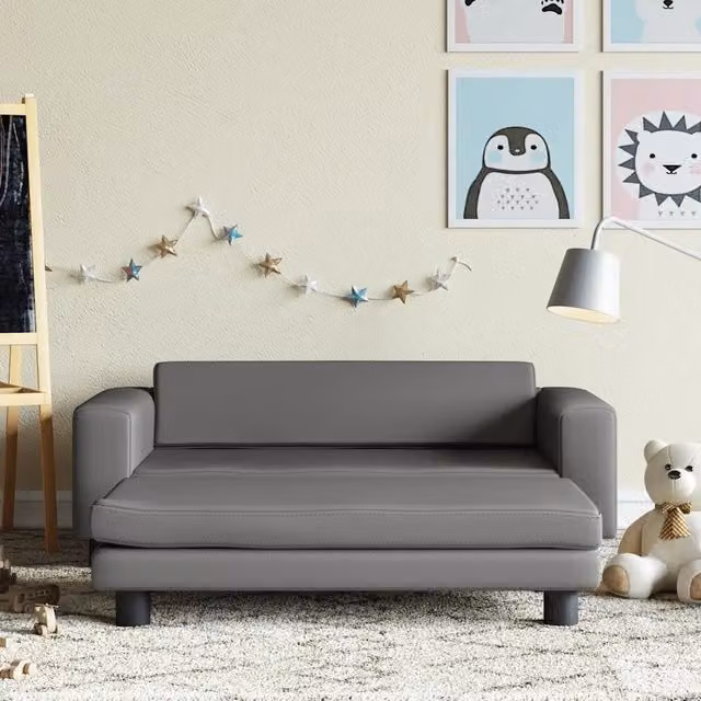 Divano per bambini con poggiapiedi vidaXL in similpelle grigio L: 100 cm, P: 50 cm, H: 30 cm – 1