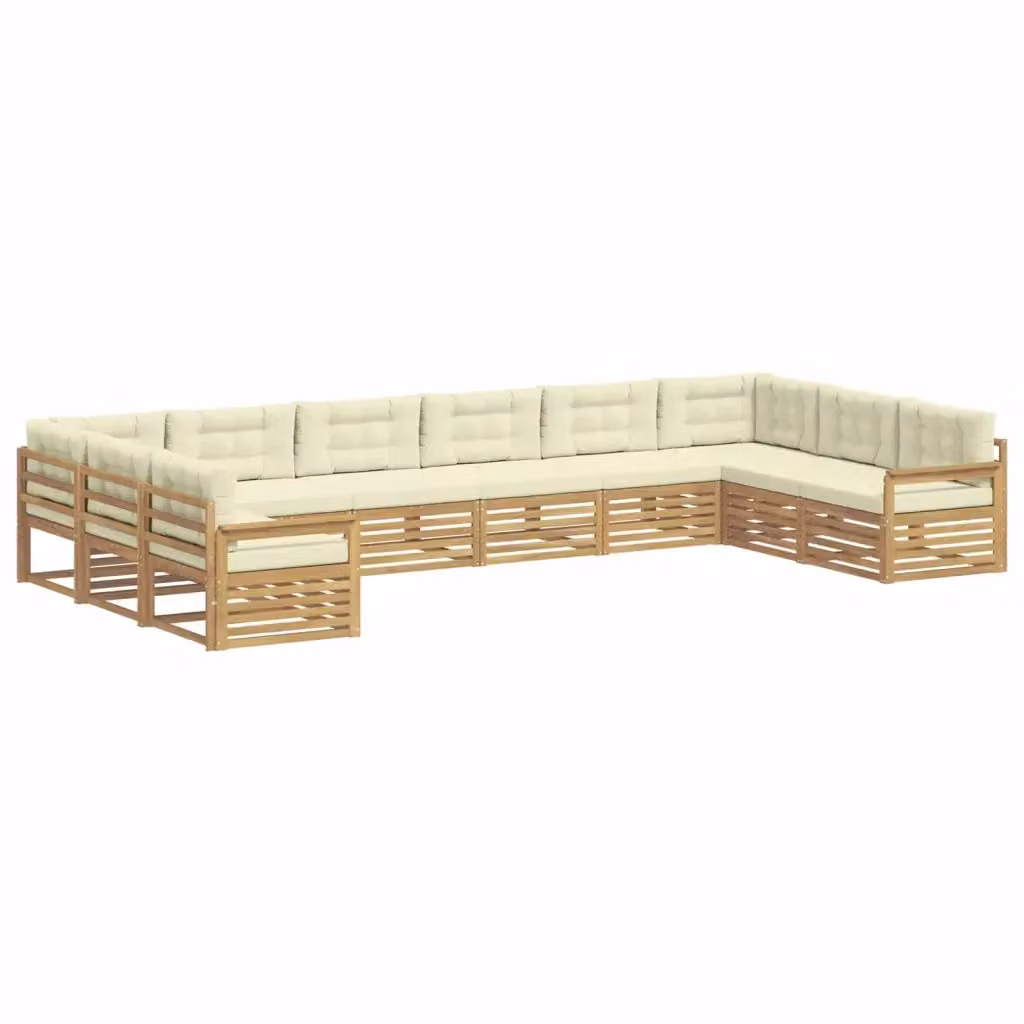Set di divani da giardino a forma di L vidaXL in legno di acacia marrone e beige con cuscini inclusi – 2