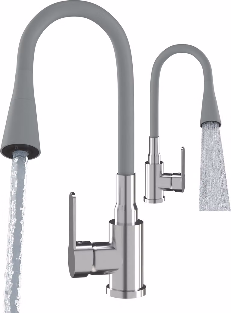 Granitan - Rubinetto da cucina - Rubinetto per lavello - Orientabile a 360° - Ottone - Grigio - Rubinetto da cucina - FLEXO