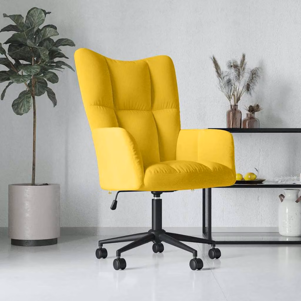Poltrona Relax Moderna vidaXL in Velluto Giallo con Braccioli e Ruote, L/P/H: 69 x 61,5 x 102 cm