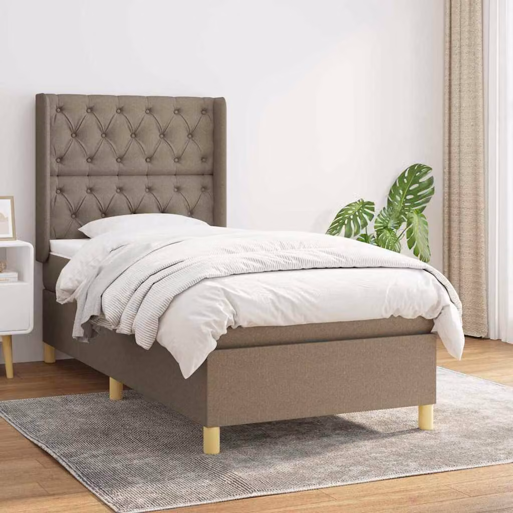 vidaXL Giroletto a Molle con Materasso in Tessuto, Colore Beige e Bianco, L/P/H: 80 x 200 x 83 cm – 1