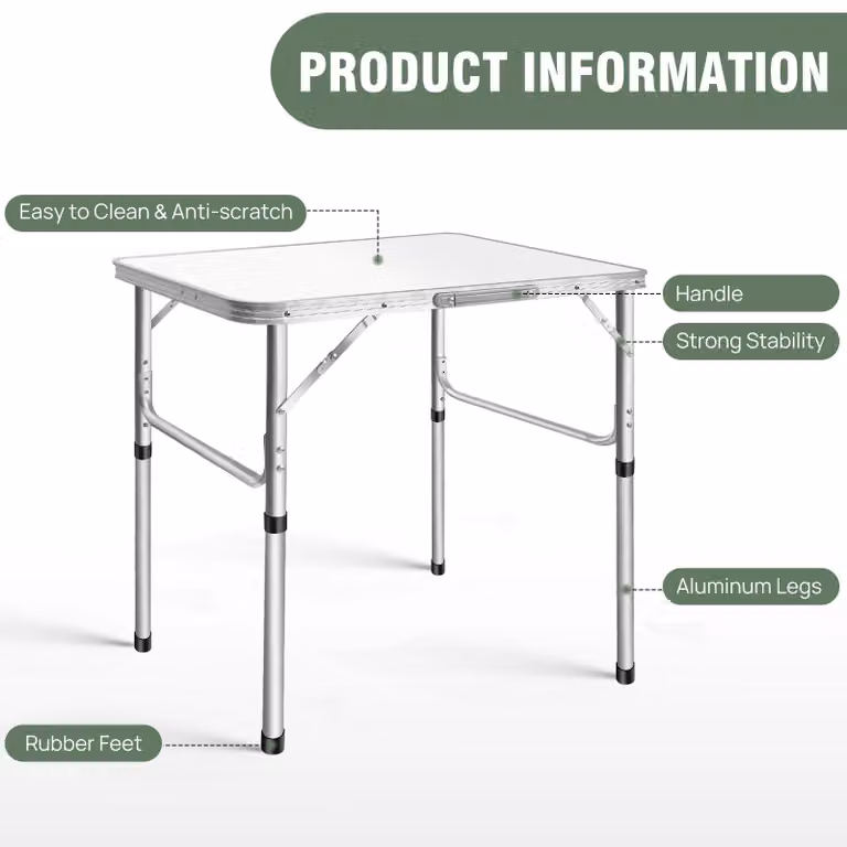 Tavolo per laptop - Altezza regolabile da 20 a 70 cm - Pieghevole - 75 x 55 cm - Alluminio - Bianco