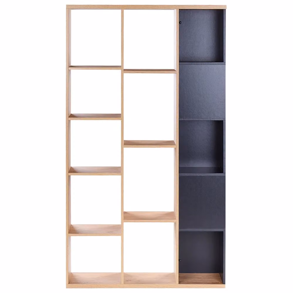 Libreria Beliani a 5 piani in MDF nero e legno chiaro, stile moderno minimalista per soggiorno o camera da letto, L: 99 cm, P: 26 cm, H: 175 cm – 2