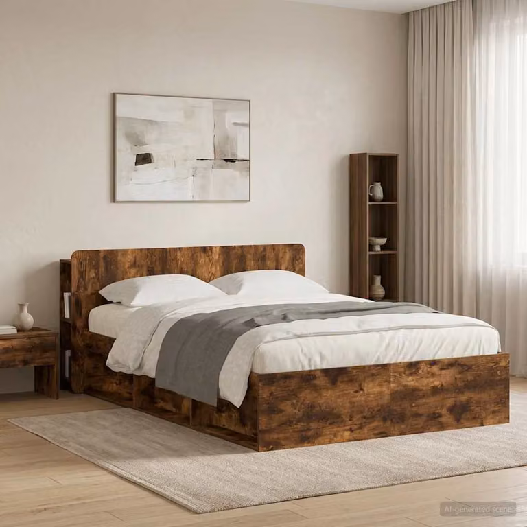 Testata del letto moderna vidaXL in legno ingegnerizzato Rovere Fumo con ripiano integrato, L: 154,0 cm, H: 80,0 cm, P: 21,38 cm