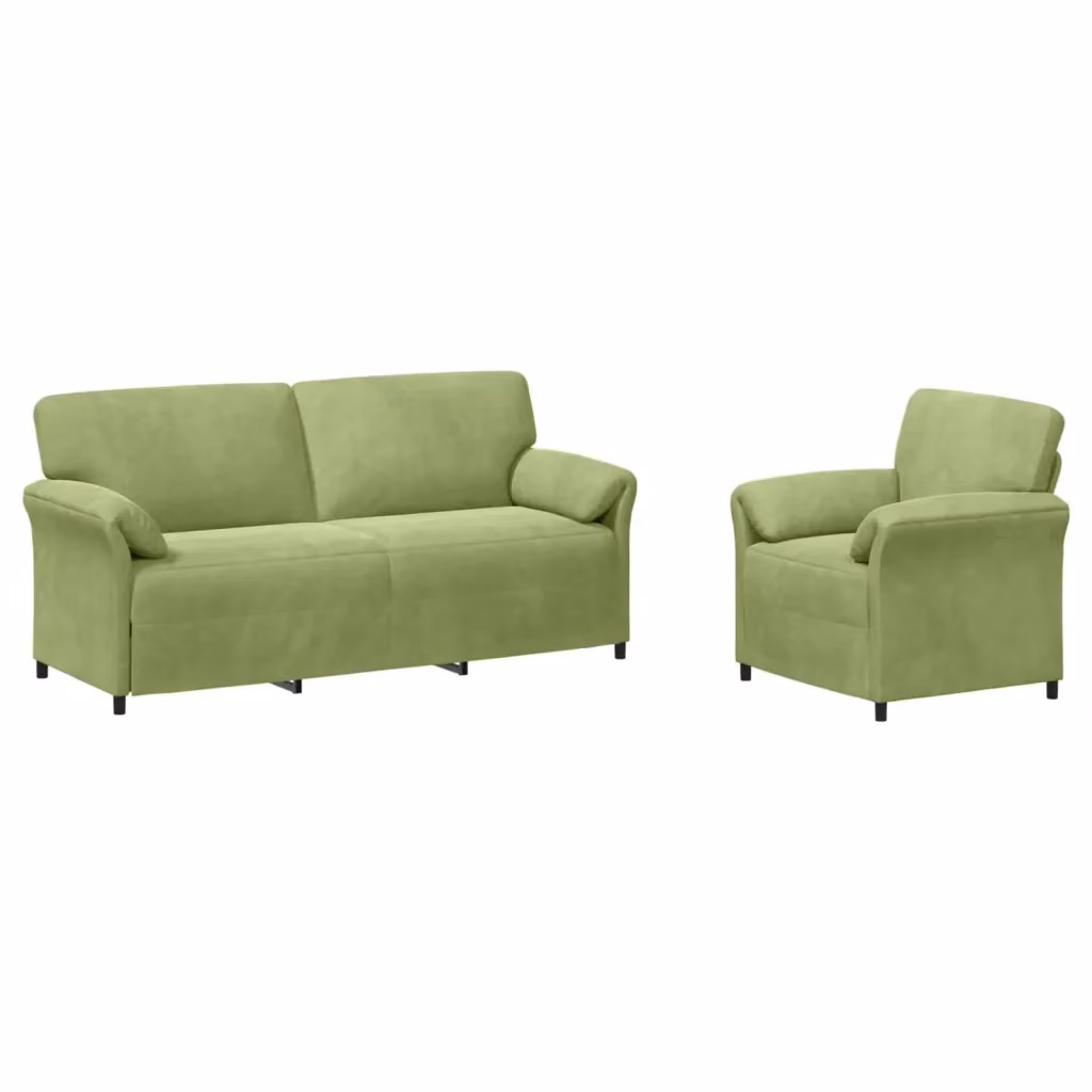 Set di 2 divani moderni vidaXL in velluto verde con struttura in metallo e cuscini inclusi – 2