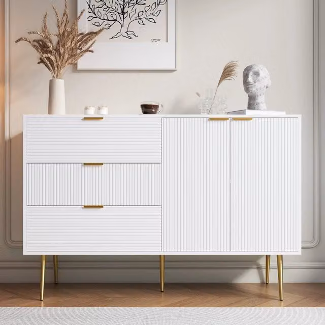 Credenza moderna REDOM in MDF bianca e oro L 120 x P 38 x H 80,5 cm