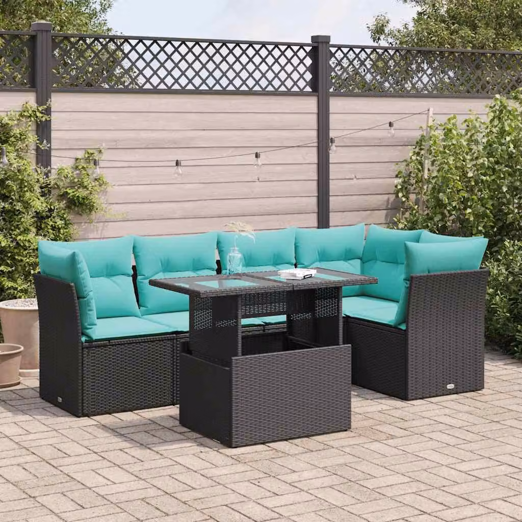 Maison Exclusive - Set Divano da Giardino 6 pz con Cuscini Nero Polyrattan Acacia