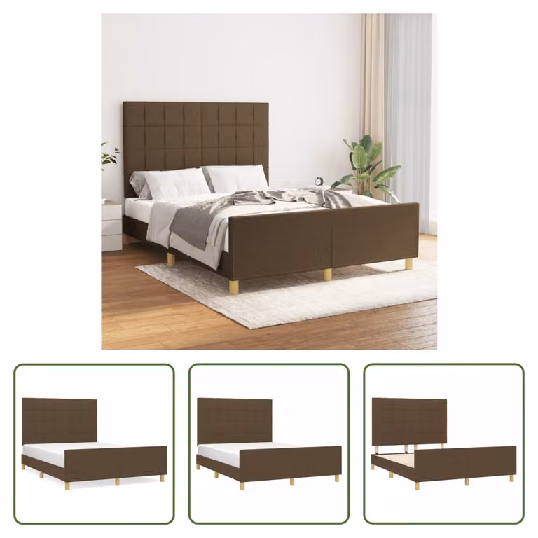 The Living Store Struttura letto con testiera in tessuto marrone scuro 140x190 cm