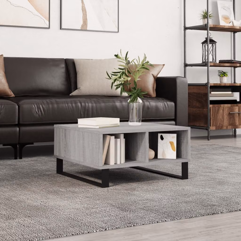 The Living Store Tavolino Grey Sonoma 60x60x30 cm Materiale a base di legno