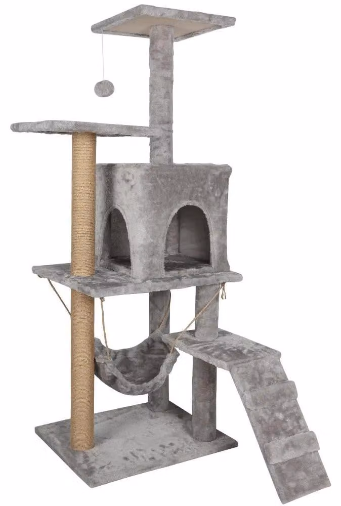 Tiragraffi per gatti - Torre da arrampicata 126 cm - 4 livelli - Amaca - Ampia piattaforma panoramica - Cuccia per gatti - Colonnine tiragraffi in sisal - Grigio