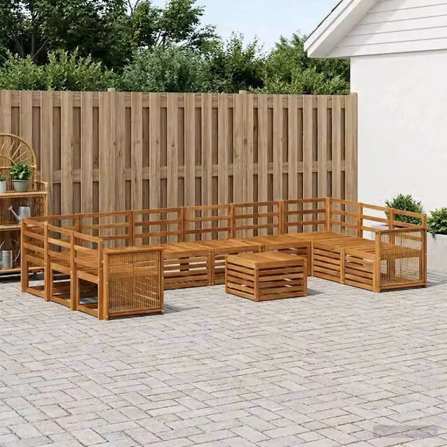 Set di divani da esterno a L con tavolino vidaXL in legno di acacia massello marrone con cuscini inclusi – 1