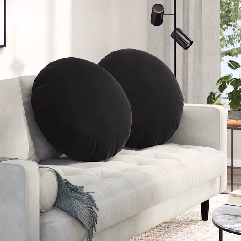 Set di 2 cuscini per seduta rotondi vidaXL in velluto nero con rivestimento rimovibile Ø 80 cm x H 29 cm