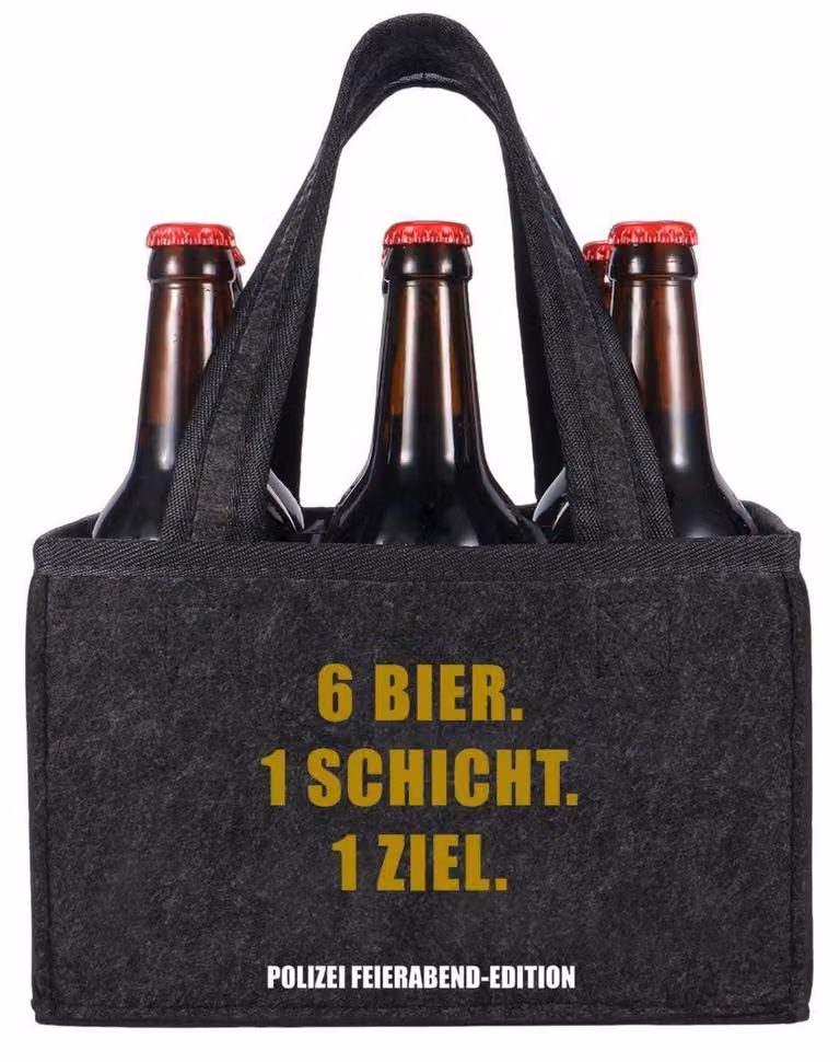 Borsa in feltro per bottiglie di birra, con design ispirato alla polizia, dimensioni 24x15x15 cm, capacità per 6 bottiglie