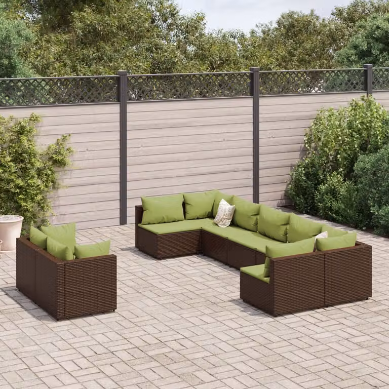 Maison Exclusive - Set di 9 pezzi per giardino con cuscini Marrone Poly Rattan