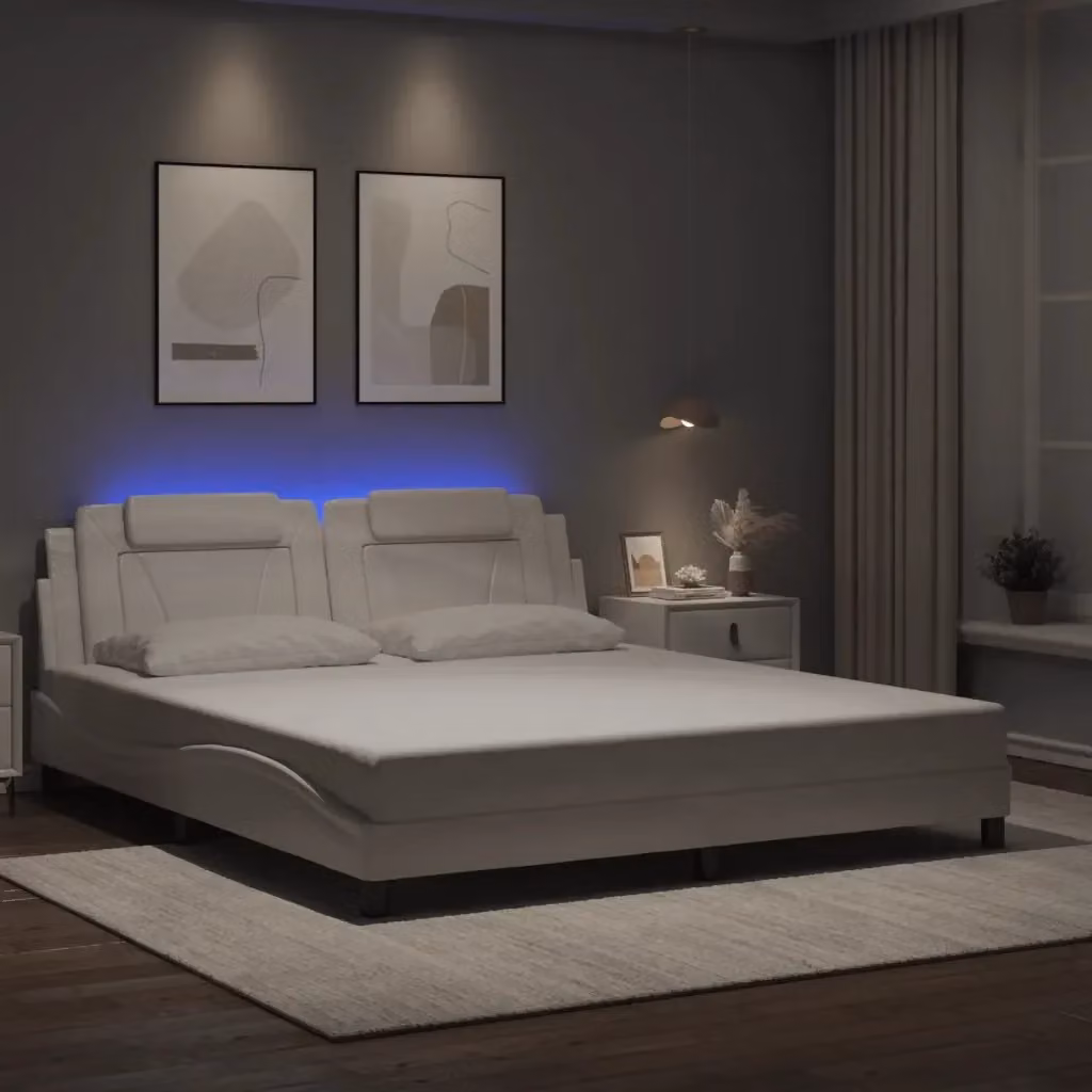 Letto matrimoniale Viana bianco con illuminazione LED e porte USB, L/P: 180 x 200 cm – 2