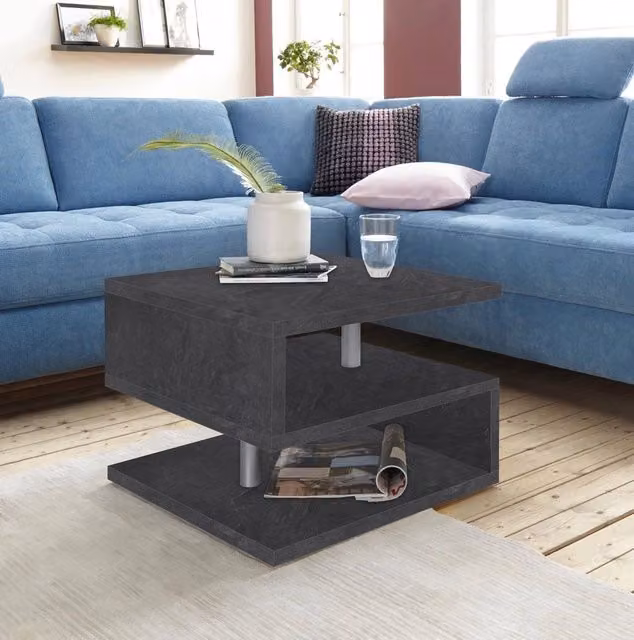 Tavolino a S con ripiani a giorno Grigio GIORDANOSHOP L/P/H: 55 x 41,5 x 55 cm