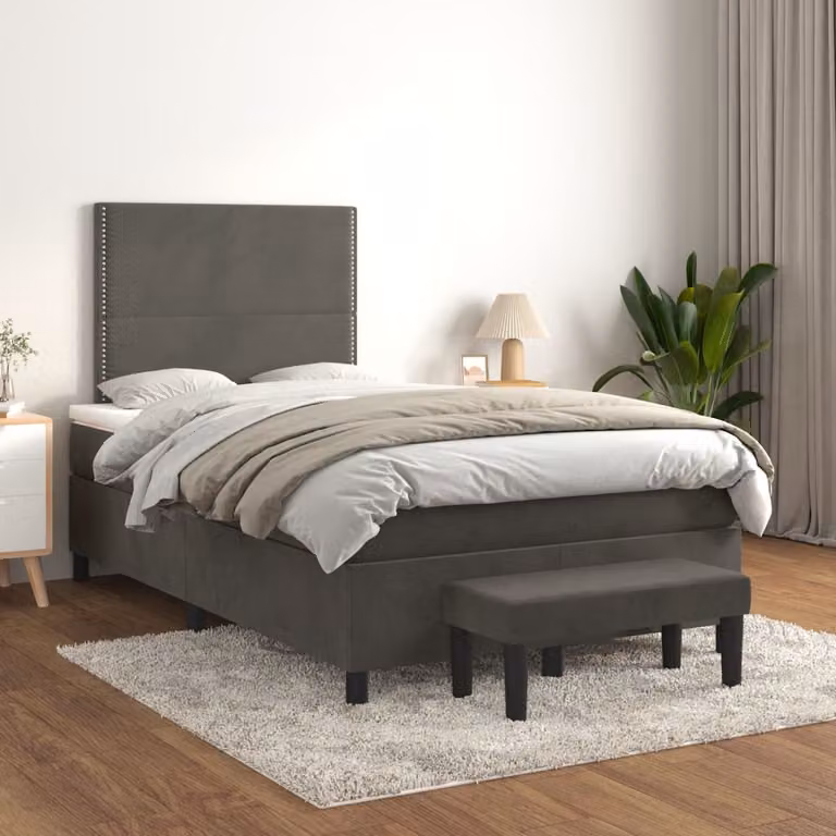 vidaXL Giroletto a Molle con Materasso Ibrido in Velluto Grigio L/P/H: 120 x 200 cm
