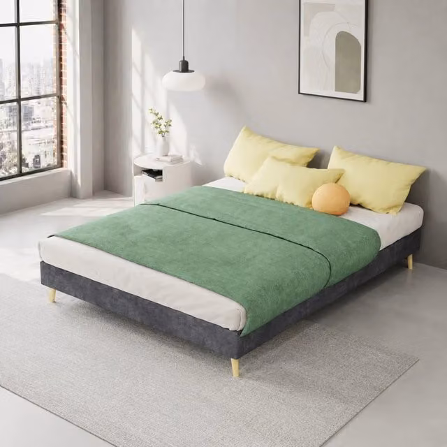 Struttura letto moderna Mivray rivestita in velluto grigio con struttura in metallo L/P: 140 x 200 cm