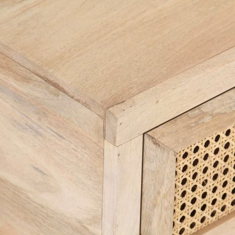 Tavolino 90x50x37 cm in legno massiccio di mango e midollino