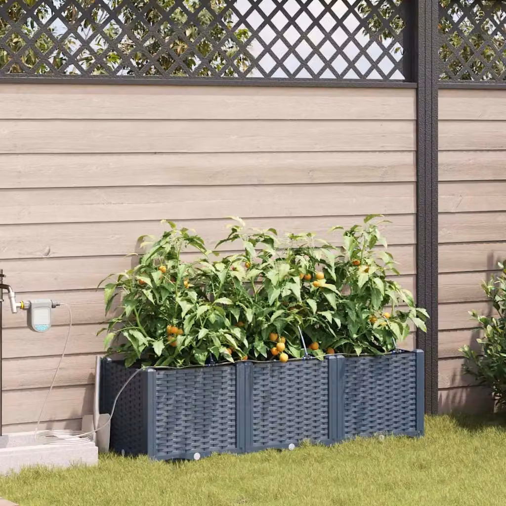Set di 3 vasi da giardino vidaXL in plastica Grigio Chiaro L: 120 cm, P: 40 cm, H: 37,5 cm