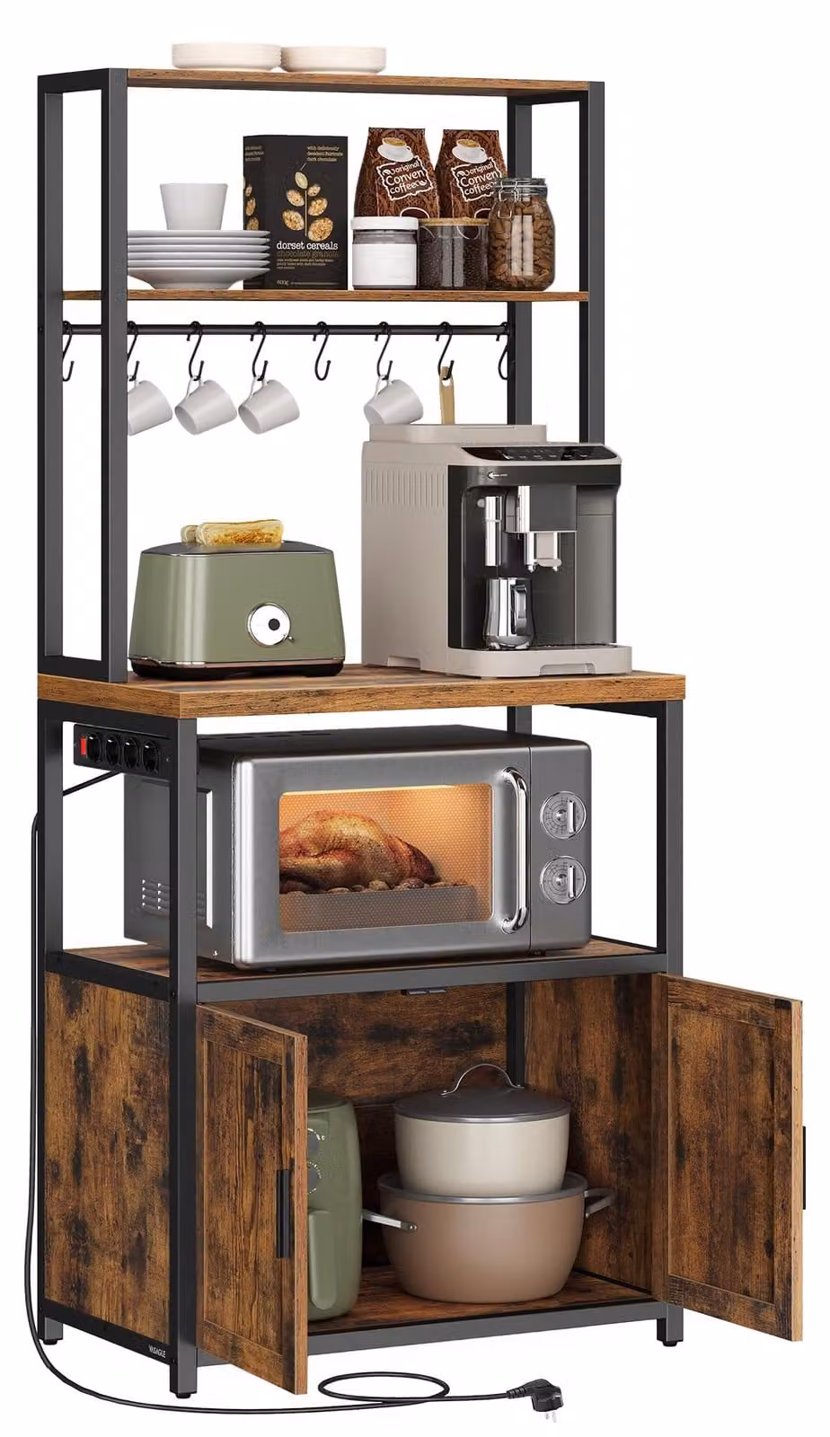 VASAGLE - Scaffale da cucina con prese, mobiletto da cucina, 40 x 60 x 170 cm