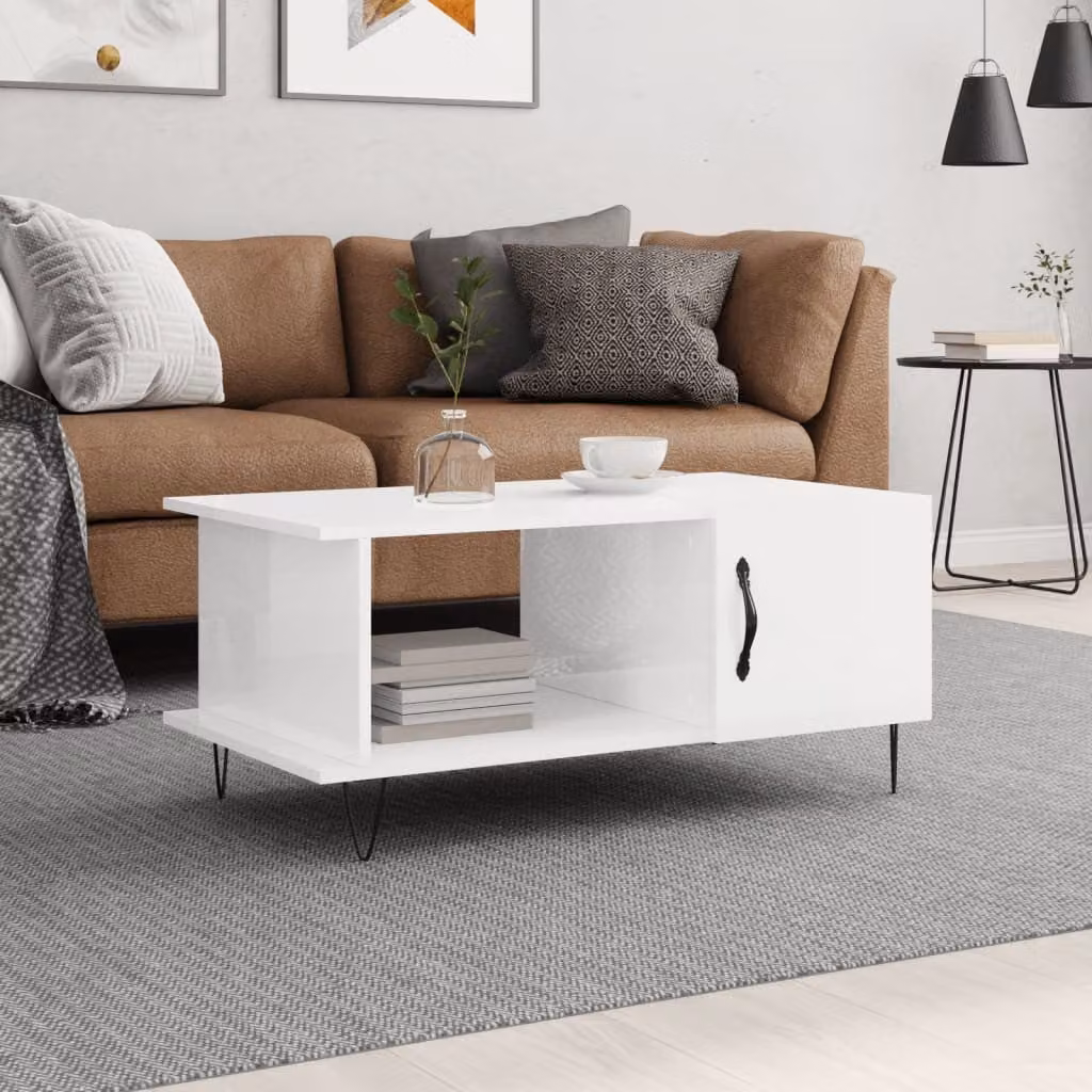 vidaXL Tavolino da Salotto Moderno Bianco Lucido L: 90 cm, P: 50 cm, H: 40 cm