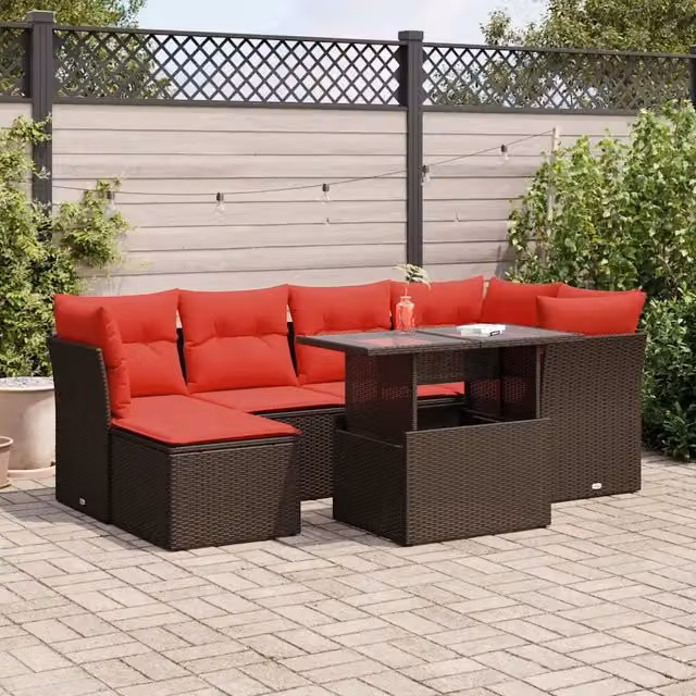 Set Divani Giardino 7 pz con Cuscini Marrone Polyrattan Acacia 3326195