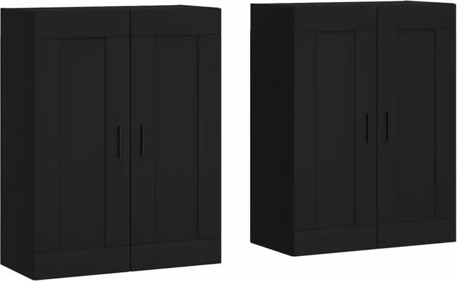 Set di 2 armadietti da parete neri pratici portaoggetti flessibile 69,5 x 34 x 90 cm in legno ingegnerizzato nero 02_0055485