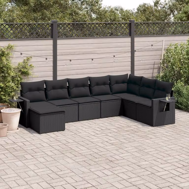 Maison Exclusive - Set da giardino 8 pezzi con cuscini in polyrattan nero